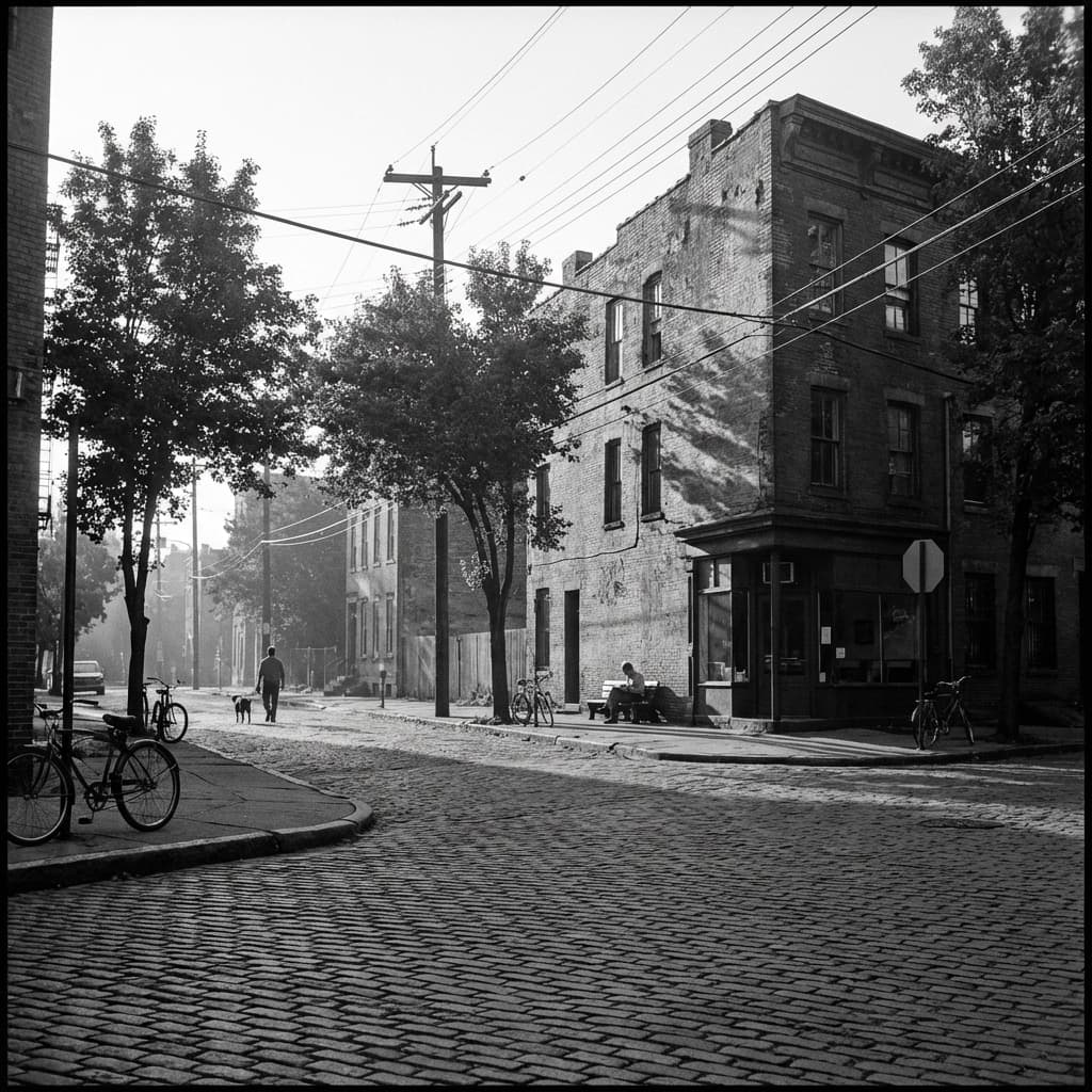 Calm urban environment with minimal people, grounding the system in real life